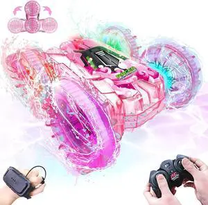 Amphibious Remote Control Car, 4WD Waterproof RC Cars Remote Control Boat Pool Toys for Girls 8-10, Gesture Sensing RC Stunt Car Lake Water Toy for Kids Ages 3 4 5 6 7 8-12 Birthday Gifts, Pink