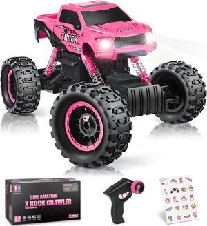 DOUBLE E Remote Control Car for Girls 1/12 Scale Monster Trucks Dual Motors Off Road RC Trucks, Girls Toys RC Crawler Vehicle Truck Toy, Birthday/Xmas Gift Ideas, Pink