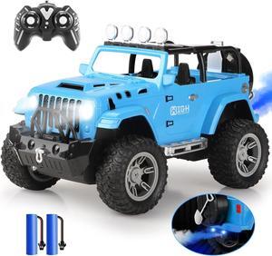 Carox Remote Control car for Kids with Spray Mist,1:16 Scale RC Car with Engine Sound and LED Lights, 2.4Ghz Off Road RC Monster Trucks -Christmas, Birthday for Kids (Blue)
