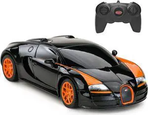 RASTAR RC Car | 1:24 Bugatti Veyron 16.4 Grand Sport Vitesse Radio Remote Control Racing Toy Car Model Vehicle, Black/Orange