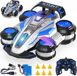 1:14 Remote Control Roll Stunt Car for Boys 360°Rotating 4WD RC Cars with Lights Music Upright Walking Four-Wheeled Rollover Toy Car Presents for Age 6-12Blue