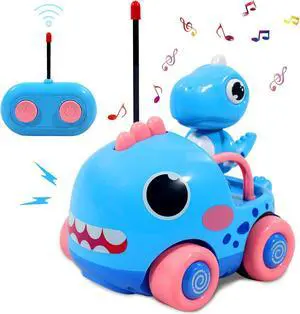 Toddler Remote Control Car, Cartoon RC Dino Chasers Cars, Toddler Toys, 3 Year Old Boy Toys, Car Toys for 3 Year Old Boys, Music & Sound Christmas Birthday Gift