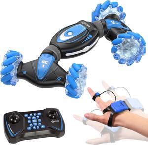 Contixo SC1 All Terrain Speed Crawler RC Stunt Car, 4WD 2.4GHz Remote Control Car Gesture Sensor Toy Cars, Double Sided Rotating Offroad Vehicle 360° Flip with Lights Music, Kids Toy Cars Blue