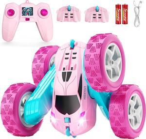 Remote Control Car, Pink RC Cars for Girls, 2.4 GHZ Double Sided RC Stunt Car 360° Rotating Remote Control Crawler with Headlights Car Toys for 6 7 8 9 10 11 12 Girls Birthday