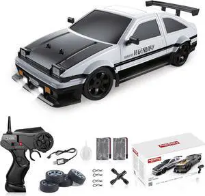 Remote Control Car RC Drift Car 1:16 Scale 4WD 18KM/H High Speed Model Vehicle 2.4GHz with LED Lights Spray Rubber Tire Racing Sport Toy Car for Adults Boys Girls Kids Gift 2Pcs Rechargeable Batteries