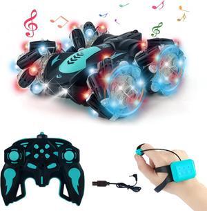 Gesture Sensing RC Stunt Car,360°Spins Double Sided Hand Controlled RC Car Glove Controlled Twist Remote Control Car with Lights Music Birthday Gifts Toys for Boys Age 6 7 8 9 10 11 12