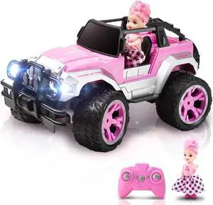 Carox Remote Control Car for Girls, 160 mins Pink RC Car with Doll and Sticker, 1:16 Scale RC Convertible Truck with Rechargeable Batteries, Birthday for Ages 4-12 Years Girls (Pink)