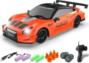 RACENT 1:24 Scale RC Drift Car, 10MPH 4WD Remote Control Car with LED Light, Racing and Drifting Wheels, 2 Rechargeable Batteries, Perfect Toy for Boys, Girls, Kids (Orange)