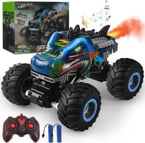 Remote Control Dinosaur Car, 2.4GHz All Terrain Remote Control Monster Truck, RC Dinosaur Monster Car, Spray Music Monster Truck RC Cars for Boys 4-7 8-12 and Girls