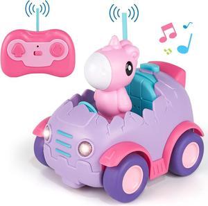 Nueplay Remote Control Car for Toddler Age 2 3 4 5, Electric RC Car Toys with Light & Music, Toddler Toys, Race Car Vehicles, Horse Figures Truck, Christmas Birthday Gift for Baby Girls, Purple