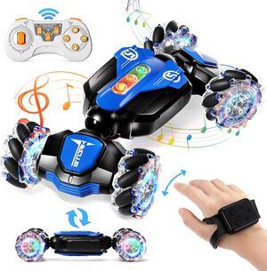 Remote Control Car,2.4GHz 4WD Gesture Sensing RC Stunt Car with Cool Music and Light,Double-Sided Rotating 360° Flips Car Toy,RC Cars for 6-12 Boys Birthday GiftsBlue