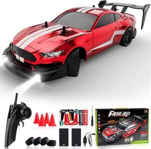 RC Drift Car 1:16 Scale Remote Control Car 4WD RC Car with LED Lights RTR 2.4GHz 30km/h High Speed Racing Drifting Toy Car for Adults Boys Girls Kids Gift 2Pcs Rechargeable Battery