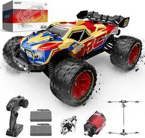 DEERC 1/14 Brushless Fast RC Cars for Adults Boys,Max 50KM/H High Speed Remote Control Car,4X4 All Terrains RC Monster Truck,Waterproof Off-Road Hobby Electric Vehicle Car Gift,2 Li-ion Batteries