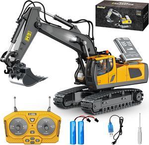 Remote Control Excavator Toys, 11 Channel 1:20 RC Construction Vehicles, 680° Rotation Hydraulic Car Toys for 4 5 6 7 8 9 10 Year Old Boys Kids, RC Truck Digger Toys Christmas Birthday Gifts