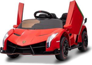 Hetoy 12V Kids Ride On Car, Licensed Lamborghini Venono Electric Car w/Parent Remote Control, Scissor Door, 3 Speeds, LED Headlights, Rocking & Music, Battery Powered Ride on Toy for Boys Girls, Red
