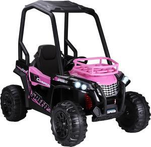 Aosom 12V Kids UTV, Battery Powered Electric Ride on Car with Music, Lights, MP3/USB, Suspension System & Remote Control, Toy Vehicle for Boys and Girls, Pink