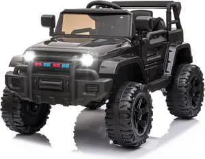 JOYMOR Ride on Truck with Remote Control, 4 Wheels 12V Battery Powered Kids Car, with LED Headlight/Horn Button/ MP3 Player/USB Port/Forward Backward/Kids Girl Boy (Black)