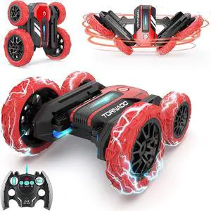 BEZGAR TD202 Remote Control Car - Double Sided RC Stunt Car,360 Flip Spinning RC Cars with Bright Lights,Outdoor All Terrain Rechargeable Electric Car,Fun Toy Cars Gifts for Boys,Girls Kids&Adults