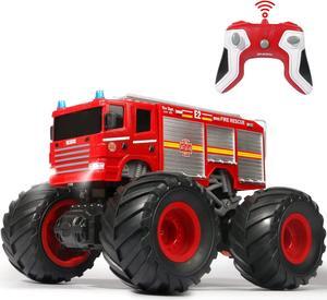 Remote Control Fire Truck Monster Truck Toy,1/18 RC Fire Truck,2.4GHz Offroad Hobby RC Racing Car with LED, High Speed, Best Gift for Kids