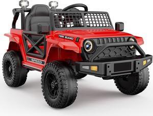 Ride On Truck,12V7AH Electric Jeep Car for Toddlers 1-3, Power Wheels with Parent Remote Control,Spring Suspension,Safety Belt,LED Headlights,Music Player&Horn,Low Battery Voice Prompt,Red