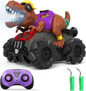 Kizeefun Dinosaur Remote Control Car: 3-8 Kids Toys Monster Dino Trucks Electric Hobby RC Car for 3 4 5 6 7 8 Year Old Age Boys Birthday Christmas Ideas