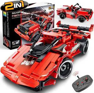 STEM Toy Building Toys Gifts for Age 5, 6, 7, 8, 9, 10, 11, 12 Years Old Kids Boys Girls, 2 in 1 Remote Control Racing Car Building Blocks, 351 Pcs DIY Building Kits, Engineering Construction Toy