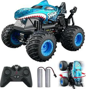 ACAMMZAR Remote Control Car, 2.4GHz Remote Control Monster Truck, RC Trucks 2 Battery 60 Mins+, RC Stunt Cars Toys with Light Sound, Indoor Outdoor All Terrain for Boys Kids Adults, Blue