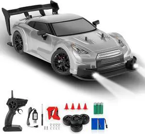 RC Drift Car, 1:16 Scale Drifting RC Cars, 2.4GHz 4WD RC Race Car, 40km/h High-Speed Remote Control Drift Car Vehicle, Racing Sport for Boys Girls Kids - 2 USB Rechargeable Batteries (Silver)