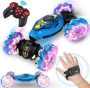 Gesture Sensing RC Stunt Car, Hand Controlled and 2.4GHz Remote Control Toys Car with Light Music, 360° Rotation Gesture Sensor Toys for 3 4 5 6 7 8 Year Old Kids Boys Girls Gifts (Blue)