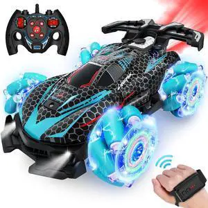 66RC Stunt Car, Gesture Sensing RC Car for Boys Girls, 2.4GHz 4WD Remote Control Car with 360° Rotating, Lights, Music & Spray, 2 Control Mode Toy Cars for Kids Birthday Gifts