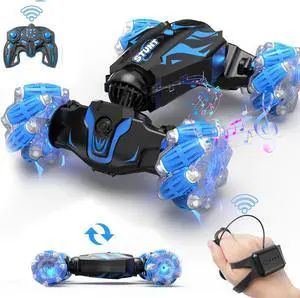 BEZGAR Gesture Sensing RC Stunt Car with Light & Music - 2.4Ghz Remote Control Twist Car with Sprayer, Hand Controlled RC Cars for Kids, Christmas Birthday Gifts, Toys for Boys & Girls