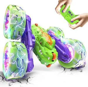 Remote Control Car for Boys, Dinosaur Toys for Kids Ages 3 4 5 6 7, Rechargeable RC Cars 360° Flip Double Sided RC Stunt Cars with Cool Light, Toys for Ages 5-7 8-13 Birthday Xmas Gifts