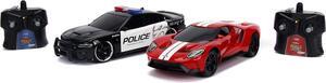 Jada Toys Hyperchargers Heat Chase Radio Control Vehicle - Twin Pack with USB Charging (2Piece), 1: 16 Scale, 2015 Dodge Charger SRT Hellcat & 2017 Ford Gt