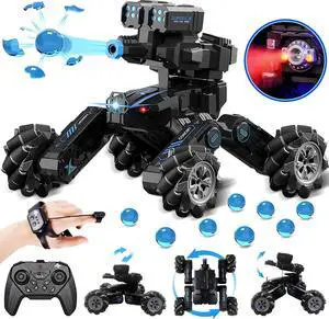 RC Tank Car Shooting Water Bullets Remote Control Tank That Shoots Gesture Stunt RC Car 360° Battle Tank Auto Toys with Light Music, Gift for Boy Girl 8 9 10 11 12 Years Old