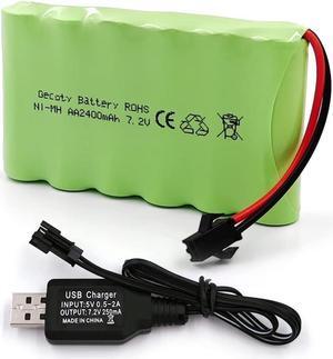 Ni-MH Battery Pack,Upgrade 7.2V 2400mAh Recharge AA Battery Pack with Standard Charge Cable,SM 2P Plug for RC Car,Truck,Tank, Boat,High Capacity Remote Control Car Battery