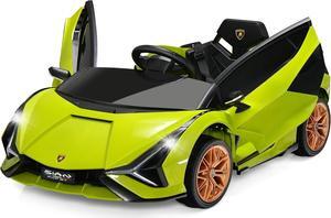 INFANS 12V Licensed Lamborghini Sian Kids Ride On Car with Parent Remote Control, Spring Suspension, MP3 Player, Electric Toy Roadster Carbon Fiber Textured for Toddler (Green)