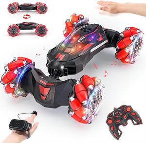Remote Control Gesture Sensor Car,Hand Controlled RC Stunt Car,Double-Sided Vehicle 360° Rotation with Light and Music, Toy Cars for 6 7 8 9 10 11 12 Boys and Girls BirthdayRED