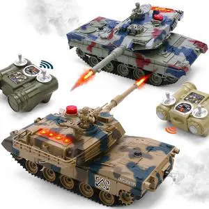 RC Tank Set, 1/24 Scale RC Army Battle Tanks with Life Indicators and Spray, 35 Mins Playtime Remote Control Military Toys, Set of 2 RC Vehicles for Kids and Adults