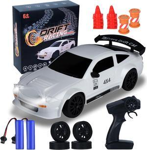 Mini RC Drift Car with Full Proportional Throttle, 1:24 Remote Control Car 4WD Drift GT-RX7 RC Cars Vehicle High-Speed Racing RC Drifting Car Gifts Toy for Boys Kids (White)