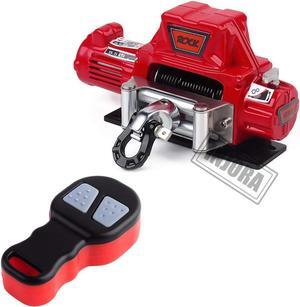 INJORA Metal Automatic Winch Wireless Remote Controller System for 1:10 RC Crawler Car Axial SCX10 90046 TRX4 Redcat (Red)
