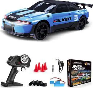 Remote Control Car RC Drift Car 2.4GHz 1:24 4WD 15KM/H High Speed Racing Sport Car with LED Lights Drifting Tire Racing Sport Toy for Adults Boys Girls Kids Gift 2Pcs Rechargeable Batteries