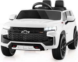 Costzon Ride on Car, 12V Licensed Chevrolet Tahoe Battery Powered Electric Vehicle w/ 2.4G Remote Control, High/Low Speed, Music, Lights, MP3/USB/FM, Spring Suspension, Electric SUV for Kids (White)