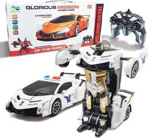 Transform Remote Control Car, 1:12 Scale Police Car Toy, One Button Deformation & Gesture Sensing Robot Car, Transforming Toys with Light Music 360° Drift, RC Cars for Boys Age 8-12