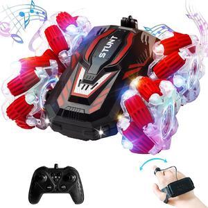 RC Gesture Sensing Stunt Car, 2.4 Ghz 4WD Remote Control Car, Cool Lighting and Music, Double-Sided Rotating Off-Road Vehicle 360° Flipping Car, Present for Boys and Girls Aged 6-12