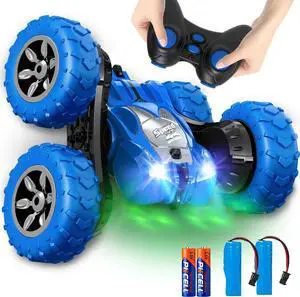 Remote Control Car, RC Stunt Double Sided 360° Rolling Rotating Rotation Cars, High Speed Off Road Racing Truck for 6 7 8-12 Year Old Boy Kids Toy (Blue)