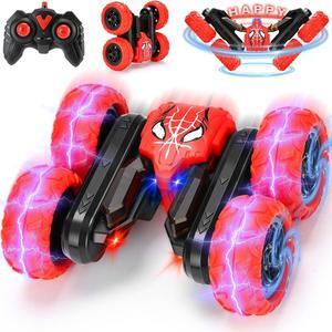 Spider Child Toys for Boys 4-6,Remote Control Car with Cool Led Lights,Double-Sided 360° Flip 4WD RC Stunt Cars Indoor Outdoor Toys Birthday for Boys Girls Kids Toy 3 4 5 6 7 8 9 10 Year Old