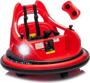 12V Bumper Car for Kids, Bumper Car for Toddlers W/Remote Control, Electric Ride On Car with LED Lights & 360 Degree Spin, Bluetooth, Anti-Collision Padding 5-Point Safety Belt, Red