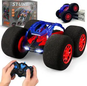 Stunt Remote Control Car with Oversized Sponge Tires Outdoor Indoor RC Car 2.4GHz Electric Race Stunt Vehicle Toy Double Sided 360° Rolling Rotating Driving Car for Kids Boys Girls Gift