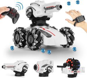 CXJ 3 Head RC Car,Rc Tank Car Shooting Water Bullets Remote Control Car, Kids 4WD Battle Stunt Car, Blow Bubble, Shoot Foam Darts, 360°Rotating, LEDs, Music, Toy Gifts for 6-15 Years Old Boys Girls