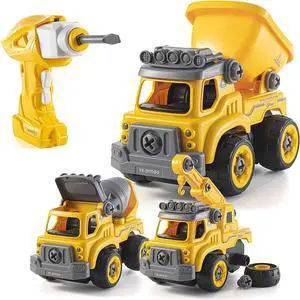 Top Race 3-in-1 Construction Vehicle - Easy Assembly Take Apart Construction Truck with Remote Control - Trucks and Kids Building Toy